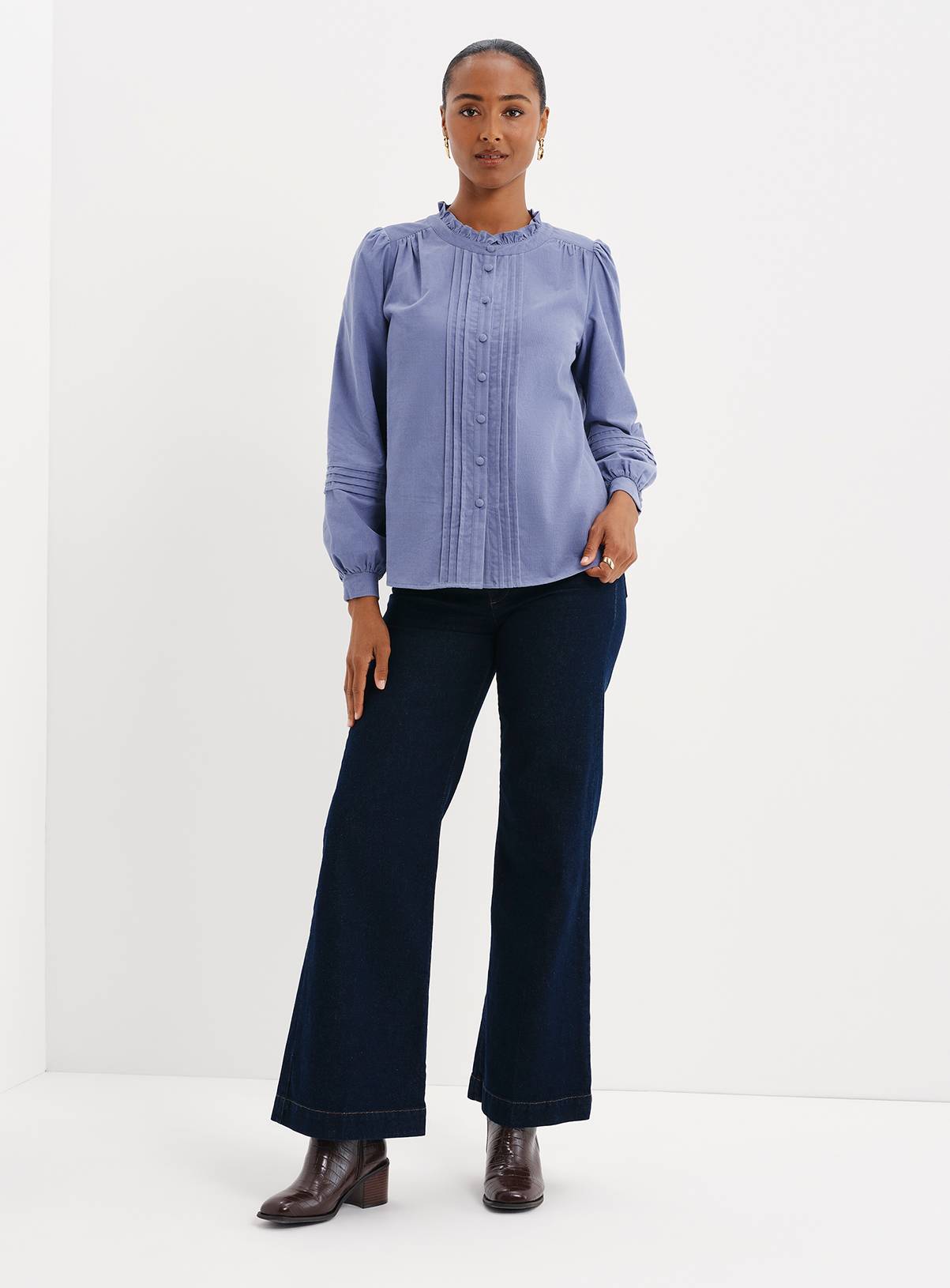 FINERY Lucy Corduroy Pintuck Long Sleeve Shirt 16 - Image 5